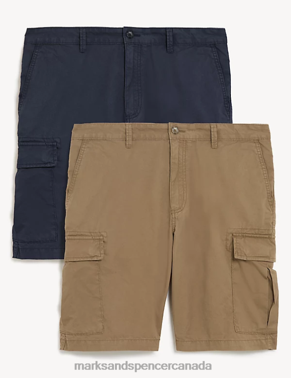 Men Stone Mix Clothing Marks & Spencer 2pk Pure Cotton Cargo Shorts 20VTD5888 - Marks and Spencer online