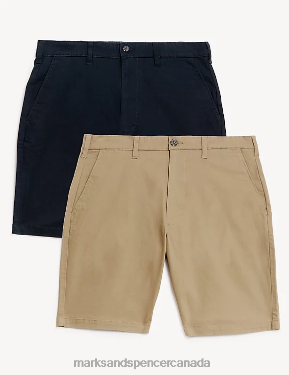 Marks and Spencer Canada - Men Stone/Navy Clothing Marks & Spencer 2pk Stretch Chino Shorts 20VTD6195