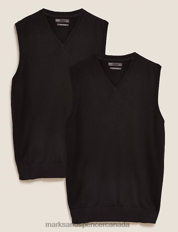 Men Black Clothing Marks & Spencer 2pk Pure Cotton Sleeveless Jumper 20VTD7049 - Marks and Spencer online