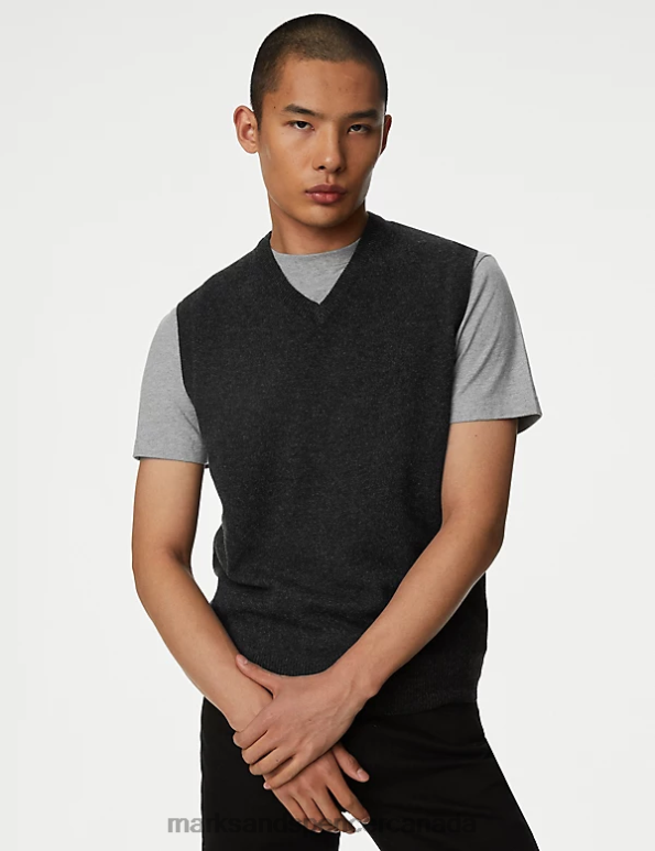 Men Charcoal Clothing Marks & Spencer Pure Extra Fine Lambswool Sleeveless Jumper 20VTD6335 - Marks and Spencer Canada locations