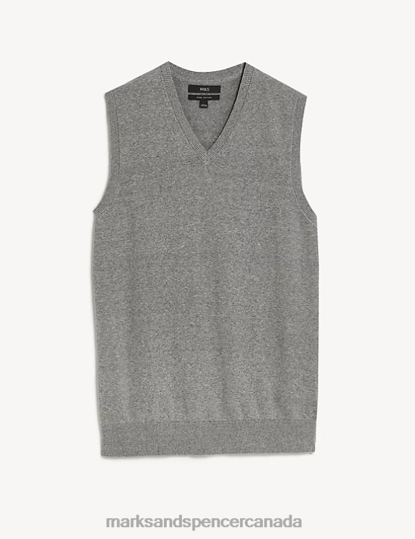 Marks and Spencer near me - Men Grey Marl Clothing Marks & Spencer Pure Cotton Sleeveless Jumper 20VTD6446