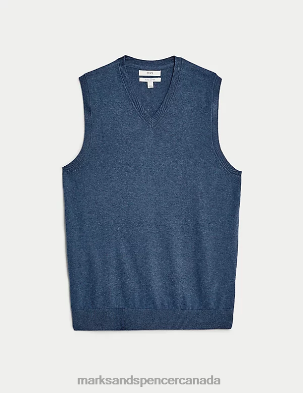 Marks and Spencer Canada - Men Light Airforce Clothing Marks & Spencer Pure Cotton Sleeveless Jumper 20VTD6445