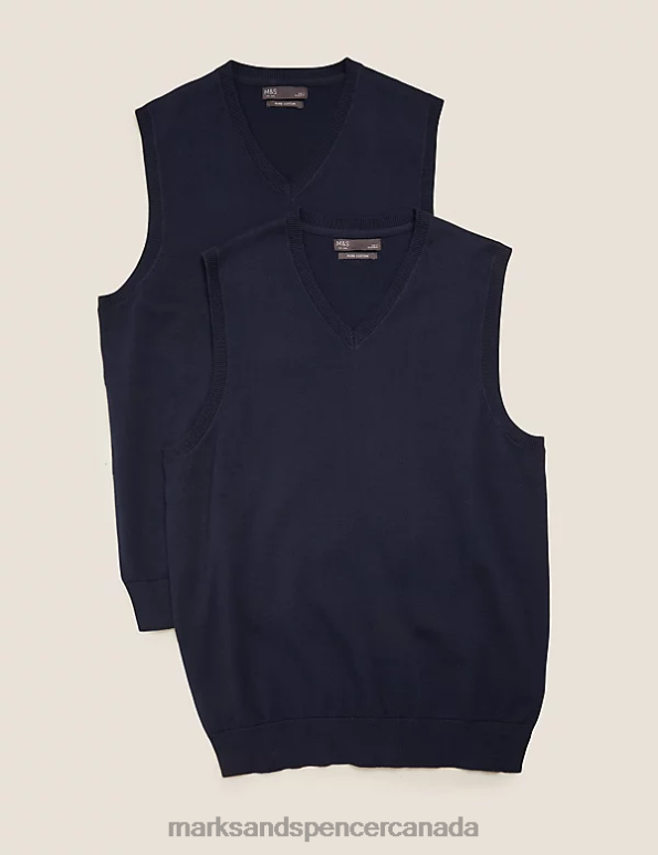 Men Navy Clothing Marks & Spencer 2pk Pure Cotton Sleeveless Jumper 20VTD7379 - Marks and Spencer Canada locations