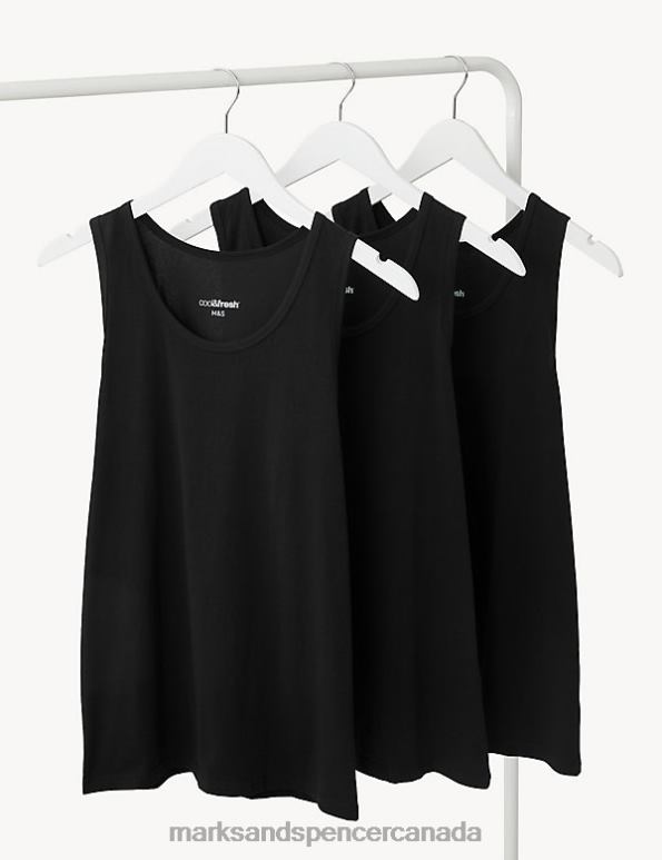 Men Black Clothing Marks & Spencer 3pk Cool & Fresh Sleeveless Vests 20VTD4803 - Marks and Spencer outlet