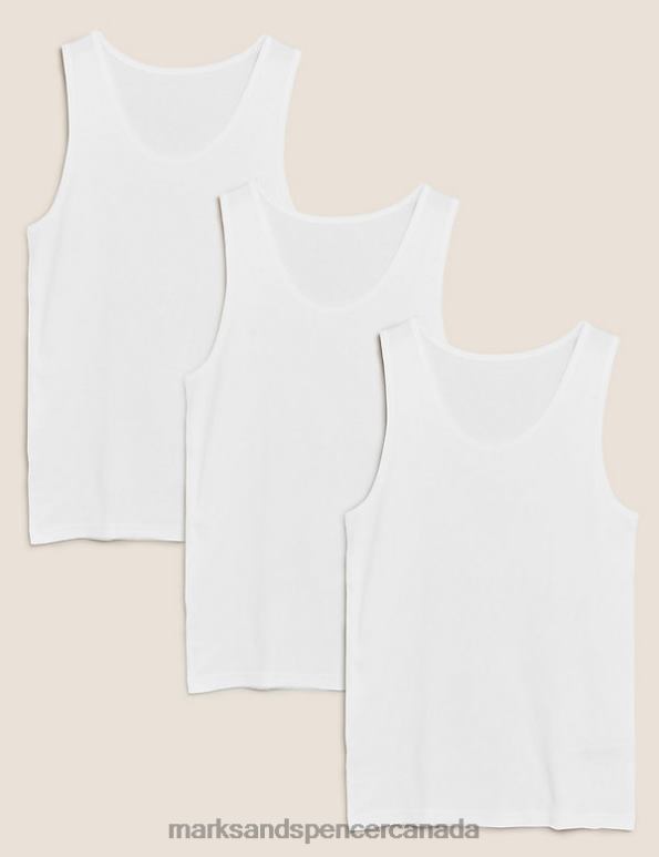 Marks and Spencer Canada - Men White Clothing Marks & Spencer 3pk Pure Cotton Sleeveless Vests 20VTD4910