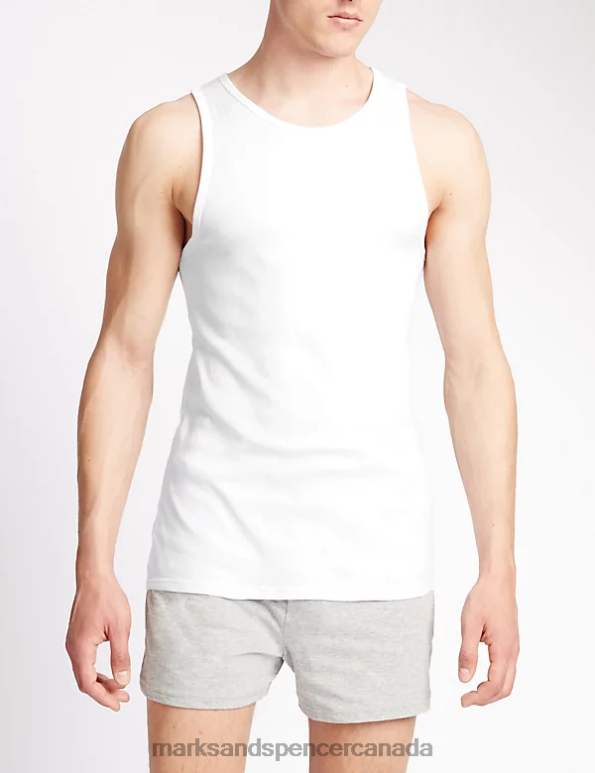 Men White Clothing Marks & Spencer 3pk Pure Cotton Sleeveless Vests 20VTD5335 - Marks and Spencer online