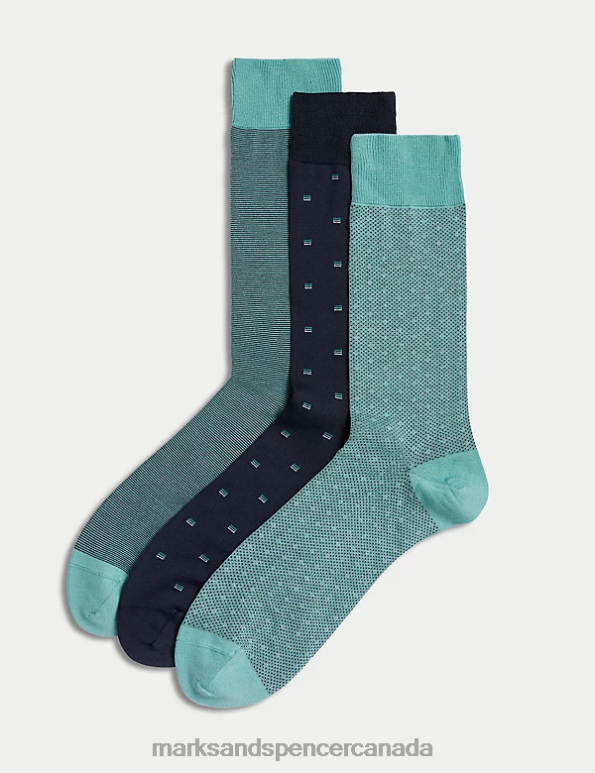 Men Aqua Mix Clothing Marks & Spencer 3pk Assorted Egyptian Cotton Rich Socks 20VTD5430 - Marks and Spencer Canada locations