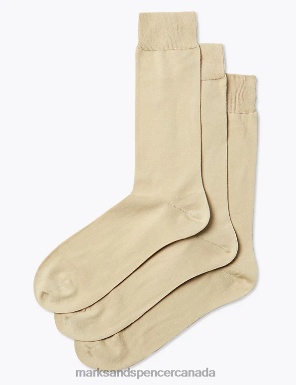 Marks and Spencer Canada - Men Beige Clothing Marks & Spencer 3pk Luxury Egyptian Cotton Rich Socks 20VTD5628