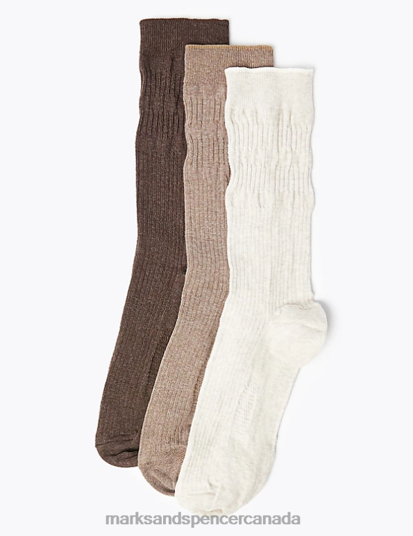 Marks and Spencer Canada - Men Beige Mix Clothing Marks & Spencer 3pk Gentle Grip Cool & Fresh Socks 20VTD6865