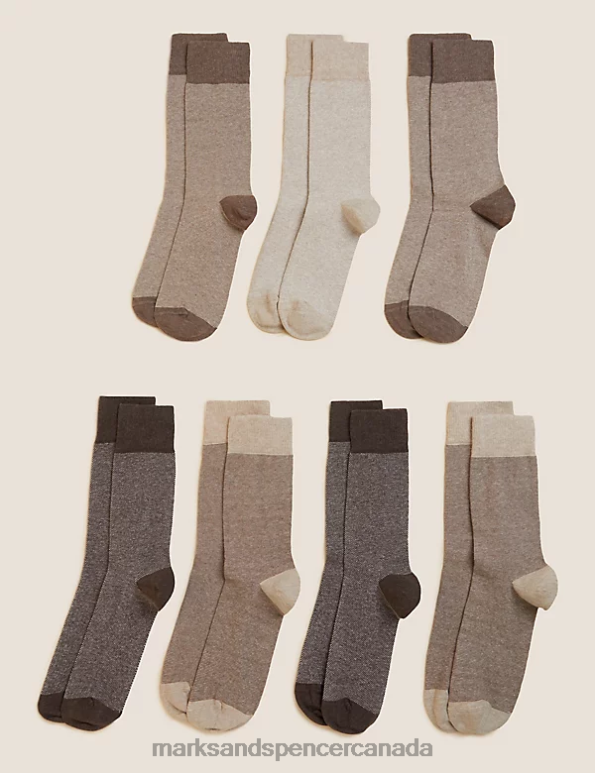 Men Beige Mix Clothing Marks & Spencer 7pk Cool & Fresh Socks 20VTD7405 - Marks and Spencer online