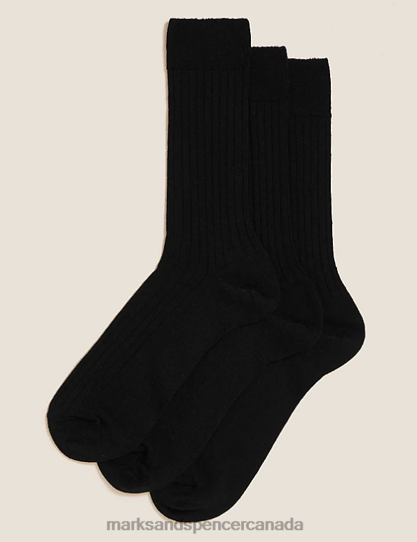 Marks and Spencer Canada - Men Black Clothing Marks & Spencer 3pk Lambswool Smart Socks 20VTD7143