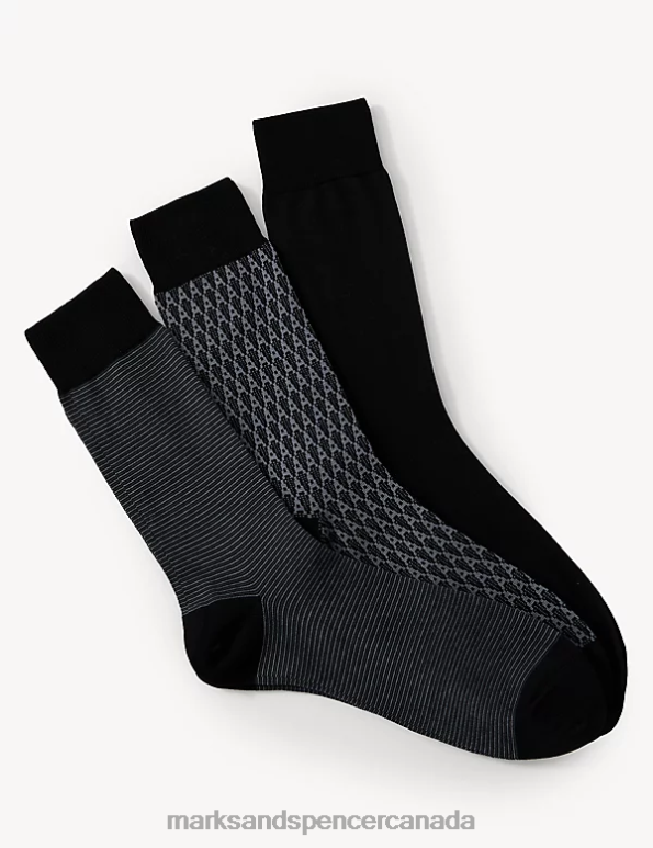 Marks and Spencer Canada - Men Black Mix Clothing Marks & Spencer 3pk Assorted Modal Pima Cotton Socks 20VTD5346