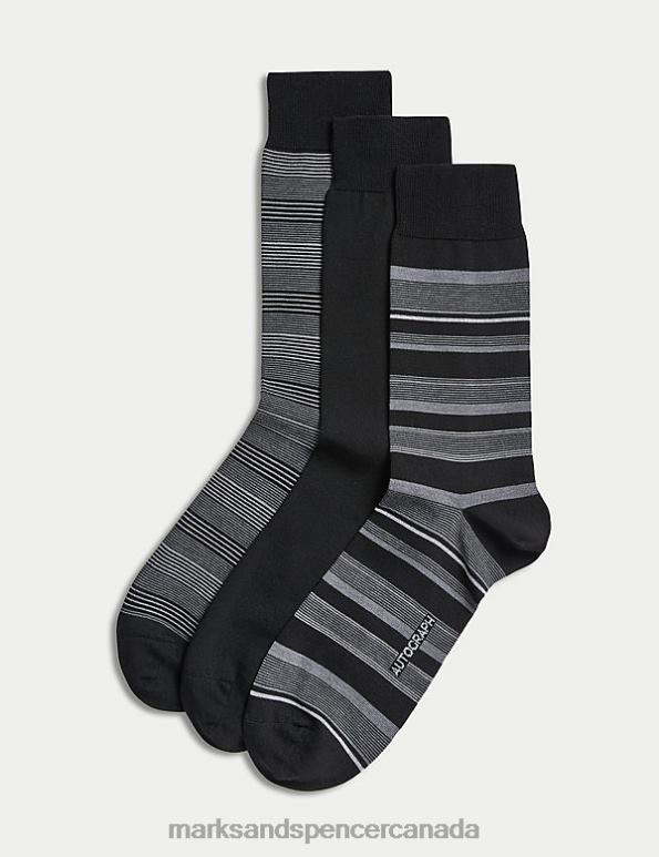 Marks and Spencer sale - Men Black Mix Clothing Marks & Spencer 3pk Assorted Modal Pima Cotton Socks 20VTD5852