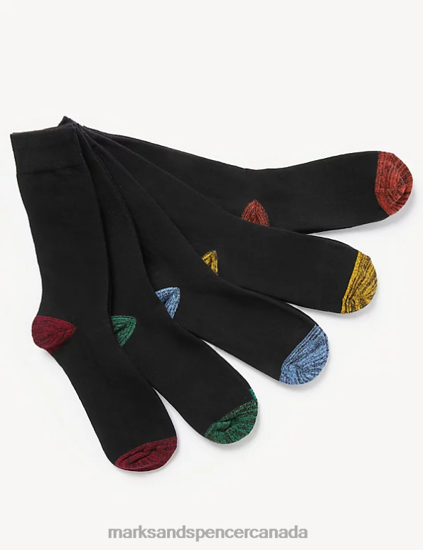 Marks and Spencer Canada - Men Black Mix Clothing Marks & Spencer 5pk Cool & Fresh Cotton Rich Socks 20VTD4826