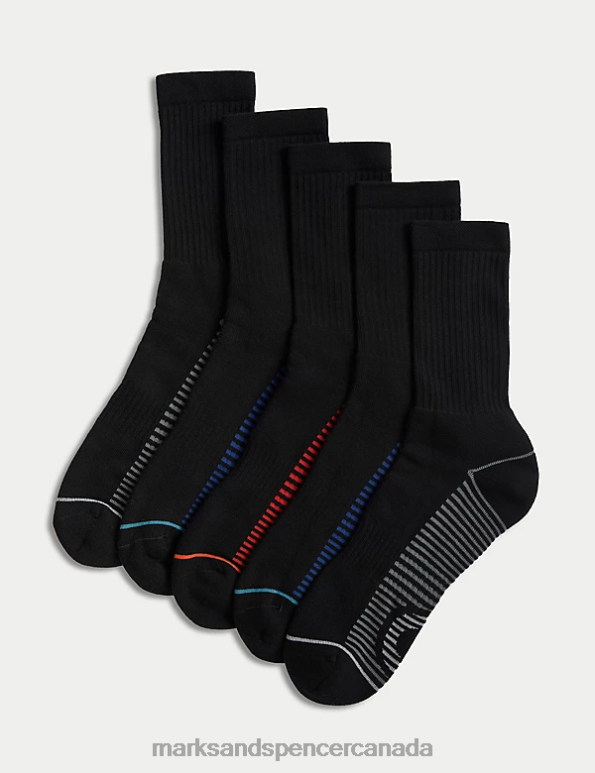 Men Black Mix Clothing Marks & Spencer 5pk Freshfeet Cushioned Sports Socks 20VTD5022 - Marks and Spencer Canada locations