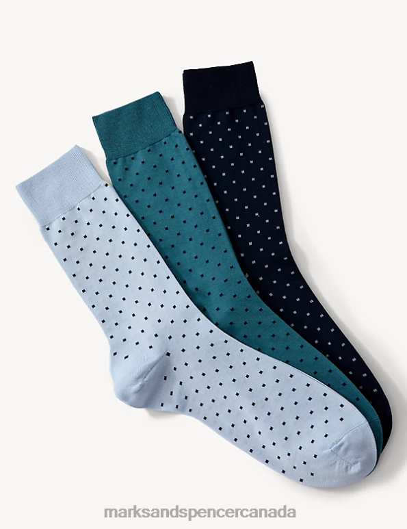 Marks and Spencer sale - Men Blue Mix Clothing Marks & Spencer 3pk Spot Modal Pima Cotton Socks 20VTD5532