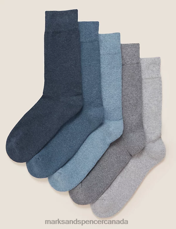 Men Blue Mix Clothing Marks & Spencer 5pk Cool & Fresh Cushioned Socks 20VTD7314 - Marks and Spencer outlet