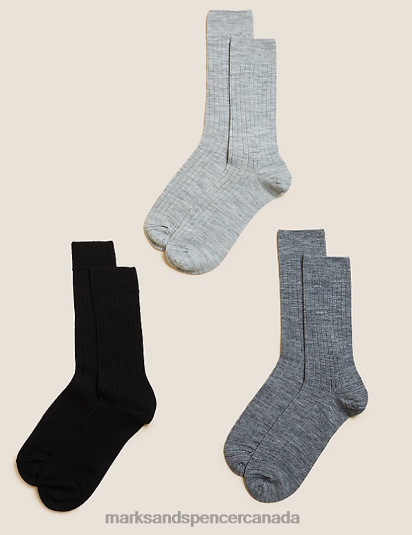 Marks and Spencer near me - Men Grey Mix Clothing Marks & Spencer 3pk Lambswool Smart Socks 20VTD7463