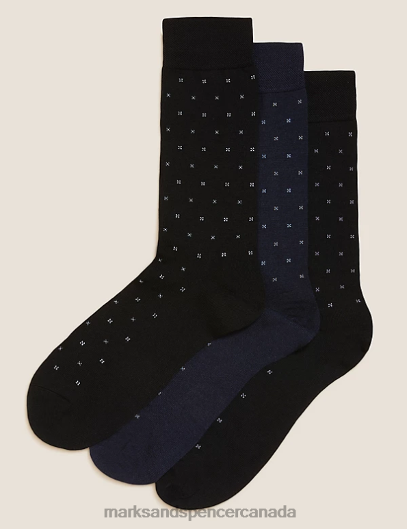 Men Grey Mix Clothing Marks & Spencer 3pk Polka Dot Merino Wool Socks 20VTD7096 - Marks and Spencer Canada locations