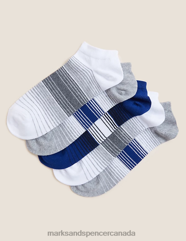 Marks and Spencer Canada - Men Grey Mix Clothing Marks & Spencer 5pk Cool & Fresh Striped Trainer Socks 20VTD5488