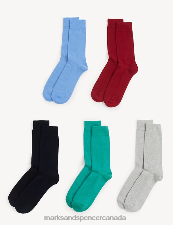 Men Multi Clothing Marks & Spencer 5pk Cool & Fresh Cotton Rich Socks 20VTD6585 - Marks and Spencer outlet