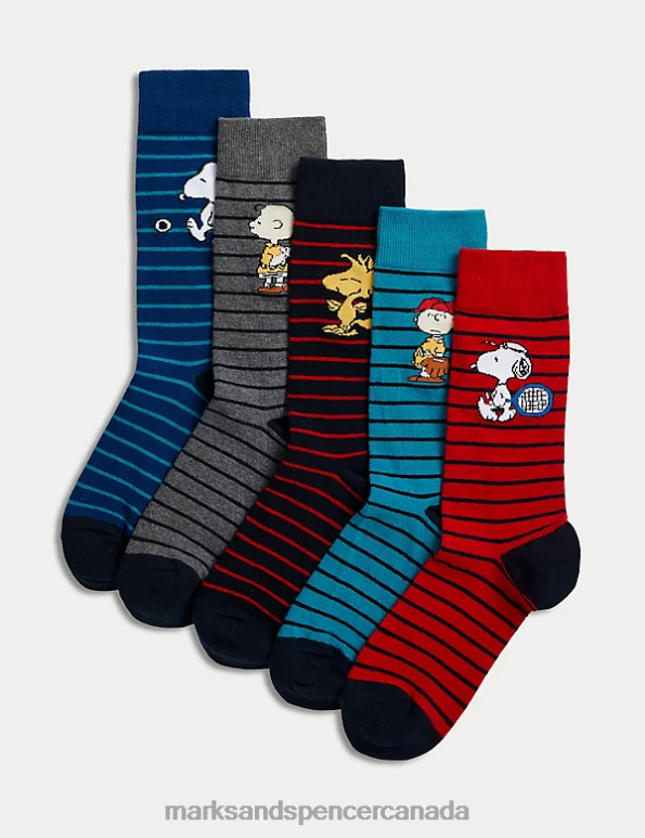 Marks and Spencer sale - Men Multi Clothing Marks & Spencer 5pk Snoopy Cotton Rich Socks 20VTD4977