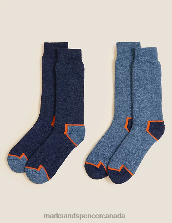 Men Navy/Blue Clothing Marks & Spencer 2pk Freshfeet Heavyweight Work Socks 20VTD7029 - Marks and Spencer outlet