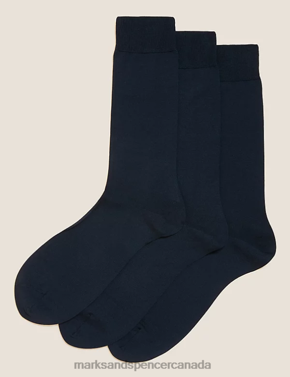 Marks and Spencer sale - Men Navy Clothing Marks & Spencer 3pk Luxury Egyptian Cotton Rich Socks 20VTD6024