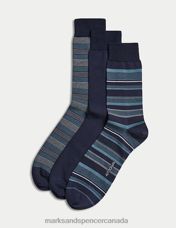 Marks and Spencer sale - Men Navy Mix Clothing Marks & Spencer 3pk Assorted Modal Pima Cotton Socks 20VTD6216