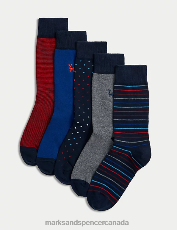 Marks and Spencer sale - Men Navy Mix Clothing Marks & Spencer 5pk Cool & Fresh Assorted Cotton Rich Socks 20VTD5138