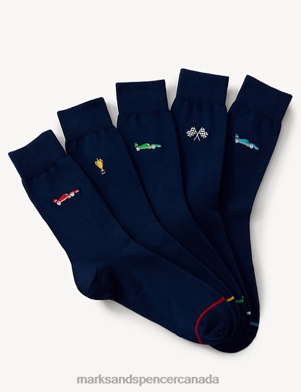 Men Navy Mix Clothing Marks & Spencer 5pk Cool & Fresh Grand Prix Socks 20VTD5253 - Marks and Spencer Canada locations