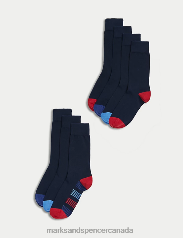 Marks and Spencer Canada - Men Navy Mix Clothing Marks & Spencer 7pk Cool & Fresh Cotton Rich Socks 20VTD5048