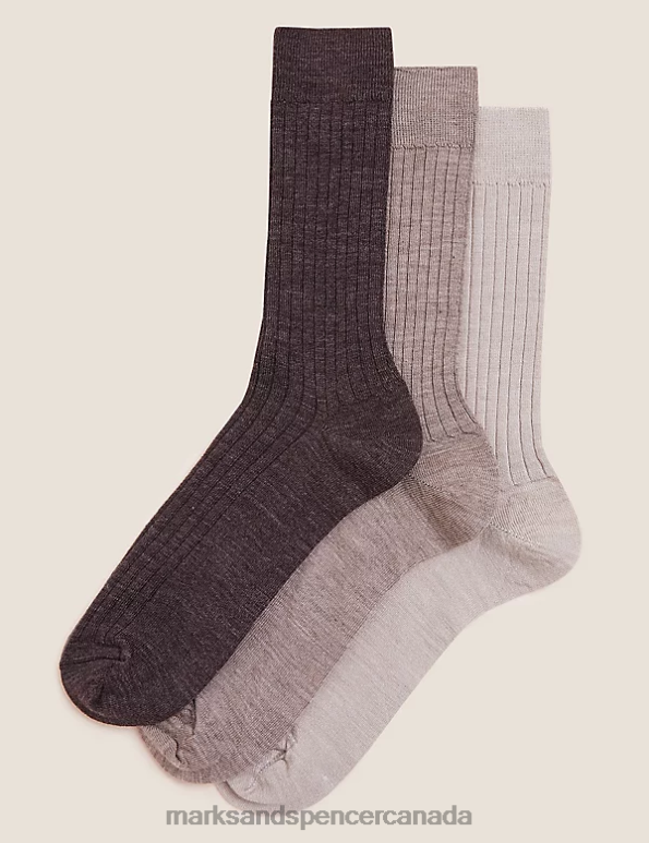 Men Neutral Clothing Marks & Spencer 3pk Lambswool Smart Socks 20VTD7461 - Marks and Spencer outlet