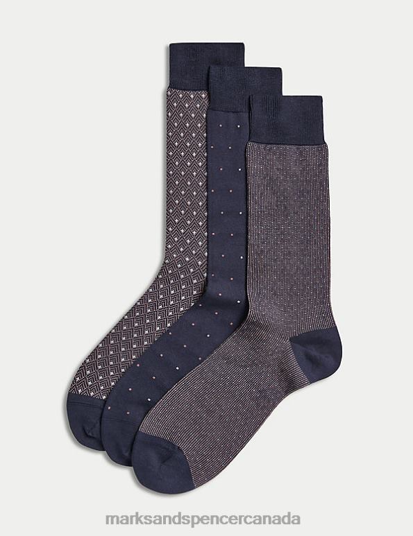 Marks and Spencer sale - Men Pink Mix Clothing Marks & Spencer 3pk Assorted Egyptian Cotton Rich Socks 20VTD5679