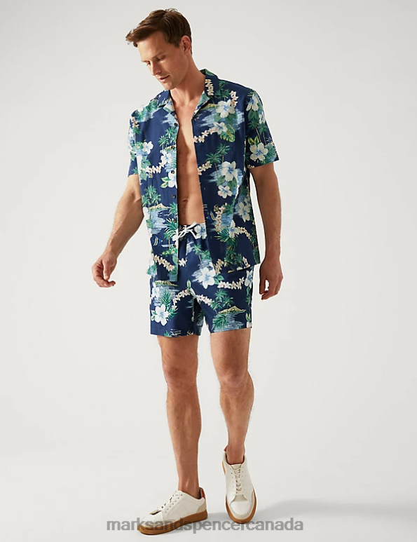 Marks and Spencer sale - Men Navy Mix Clothing Marks & Spencer Quick Dry Hawaiian Print Swim Shorts 20VTD6077