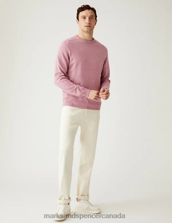 Marks and Spencer Canada - Men Antique Rose Clothing Marks & Spencer Pure Extra Fine Lambswool Crew Neck Jumper 20VTD7385