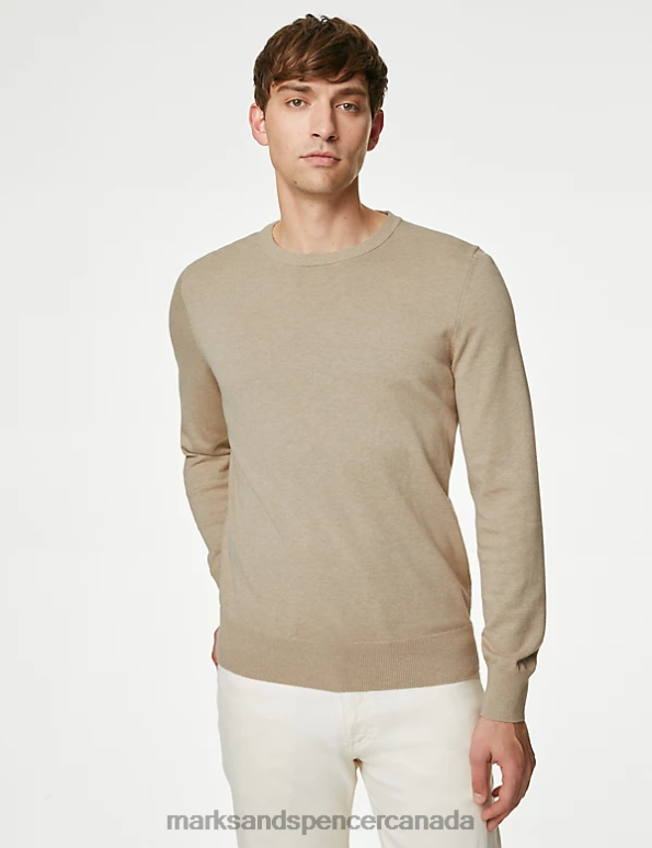 Marks and Spencer Canada - Men Beige Clothing Marks & Spencer Pure Cotton Crew Neck Jumper 20VTD7520