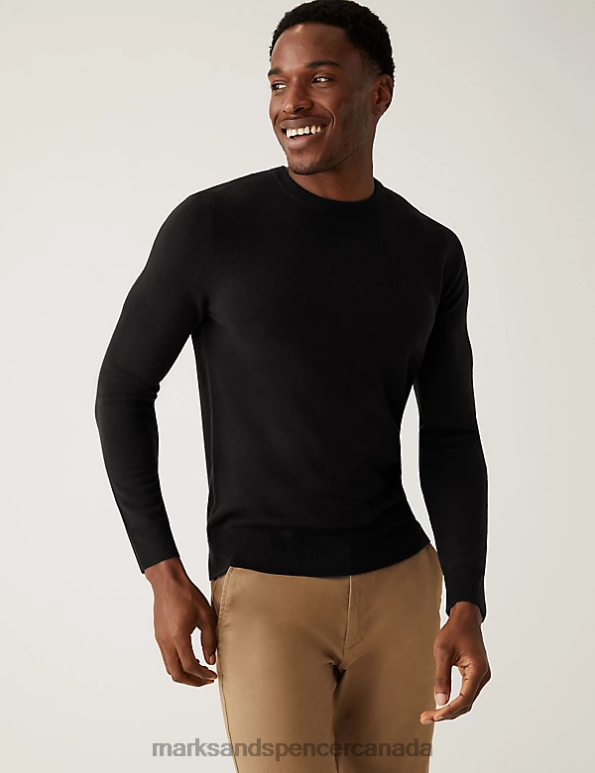 Men Black Clothing Marks & Spencer Cashmilon Crew Neck Jumper 20VTD6525 - Marks and Spencer online