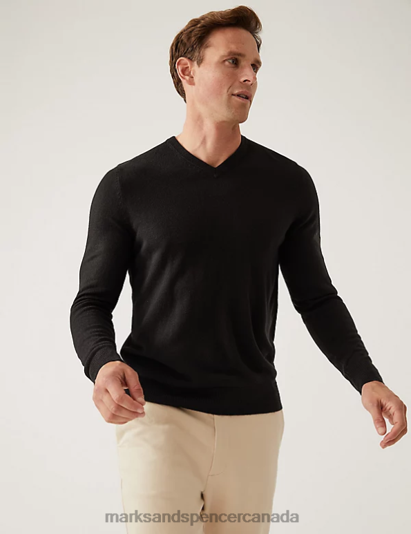 Marks and Spencer Canada - Men Black Clothing Marks & Spencer Cashmilon V-Neck Jumper 20VTD6010