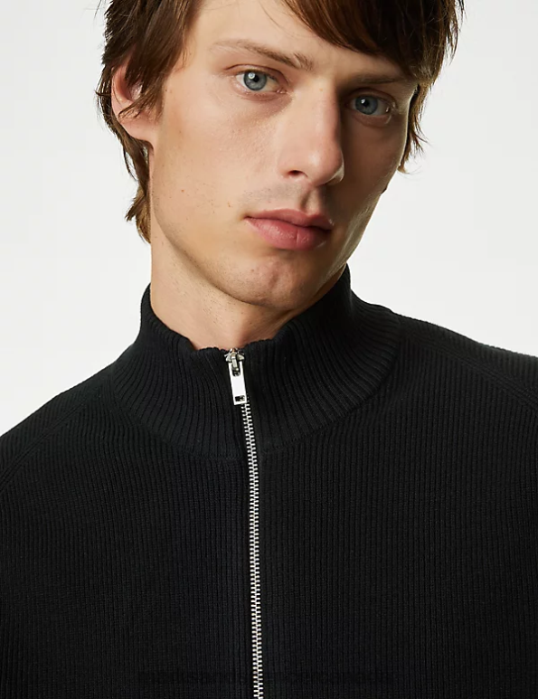 Marks and Spencer sale - Men Black Clothing Marks & Spencer Cotton Blend Funnel Neck Zip Up Jumper 20VTD5607