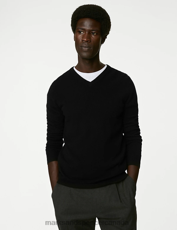 Marks and Spencer Canada - Men Black Clothing Marks & Spencer Pure Cashmere V-Neck Jumper 20VTD7320