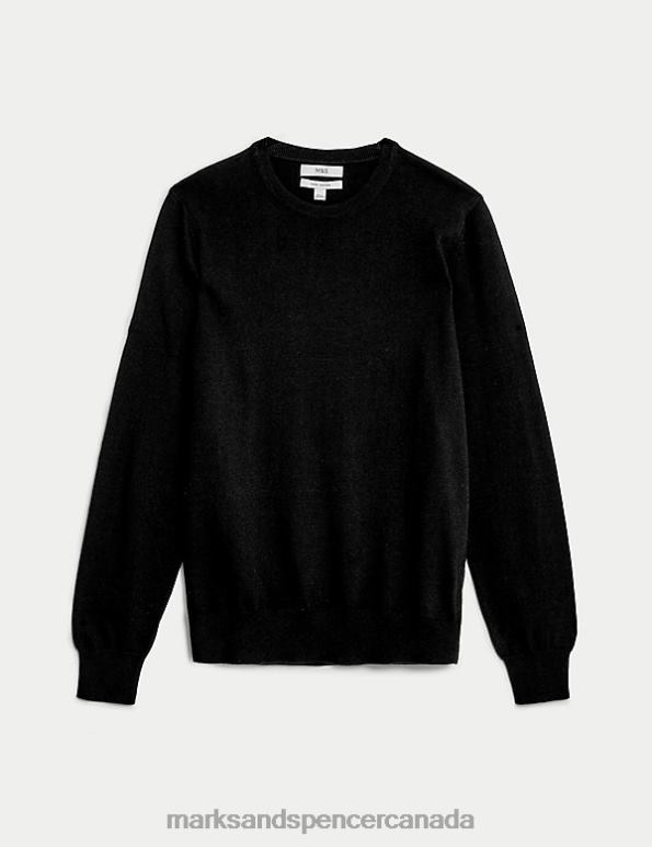 Men Black Clothing Marks & Spencer Pure Cotton Crew Neck Jumper 20VTD7210 - Marks and Spencer outlet