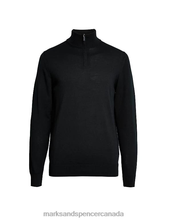 Men Black Clothing Marks & Spencer Pure Extra Fine Merino Wool Half Zip Jumper 20VTD6583 - Marks and Spencer Canada locations