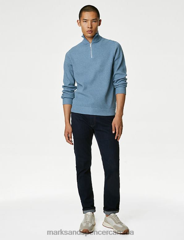 Marks and Spencer near me - Men Blue Clothing Marks & Spencer Cotton Blend Textured Half Zip Jumper 20VTD5863