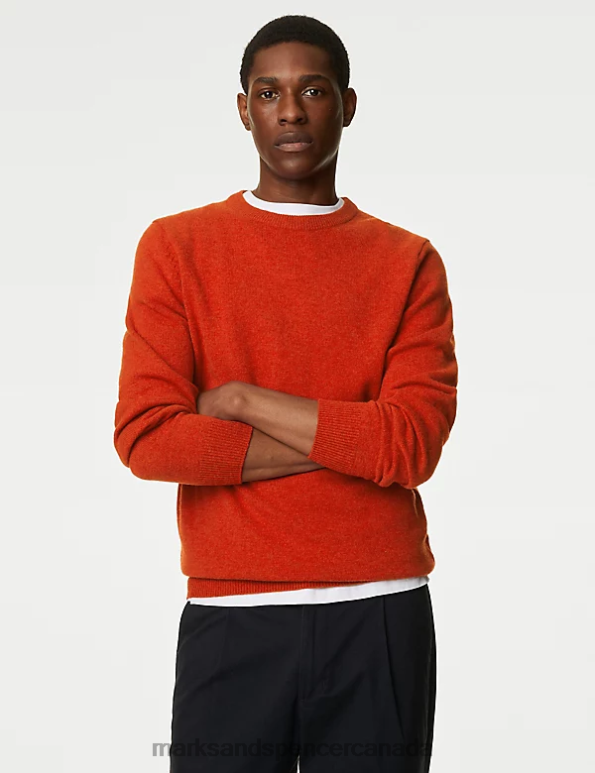 Marks and Spencer sale - Men Bright Orange Clothing Marks & Spencer Pure Extra Fine Lambswool Crew Neck Jumper 20VTD7387