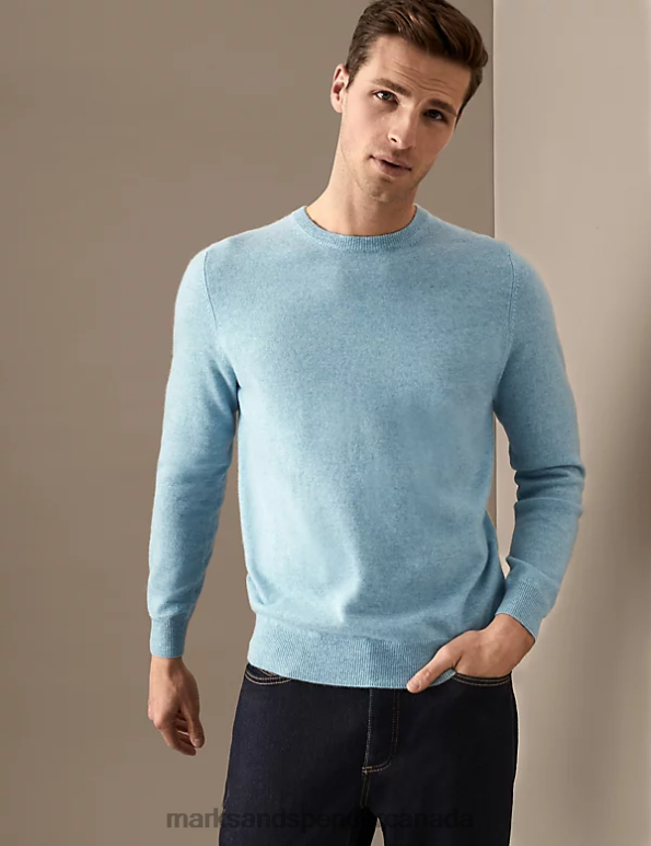 Marks and Spencer Canada - Men Duck Egg Clothing Marks & Spencer Pure Cashmere Crew Neck Jumper 20VTD7412