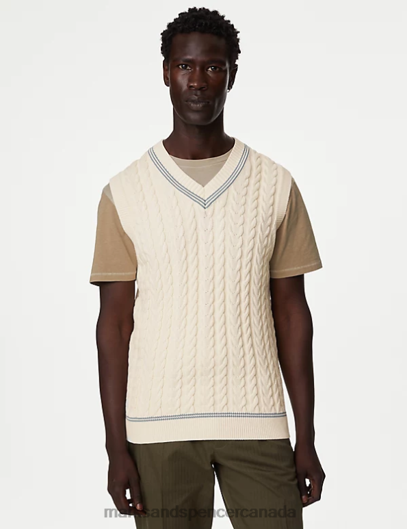 Men Ecru Clothing Marks & Spencer Headingly Pure Supima Cotton Knitted Vest 20VTD6209 - Marks and Spencer Canada locations