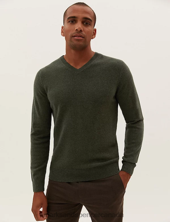 Marks and Spencer near me - Men Khaki Clothing Marks & Spencer Pure Extra Fine Lambswool V-Neck Jumper 20VTD6894