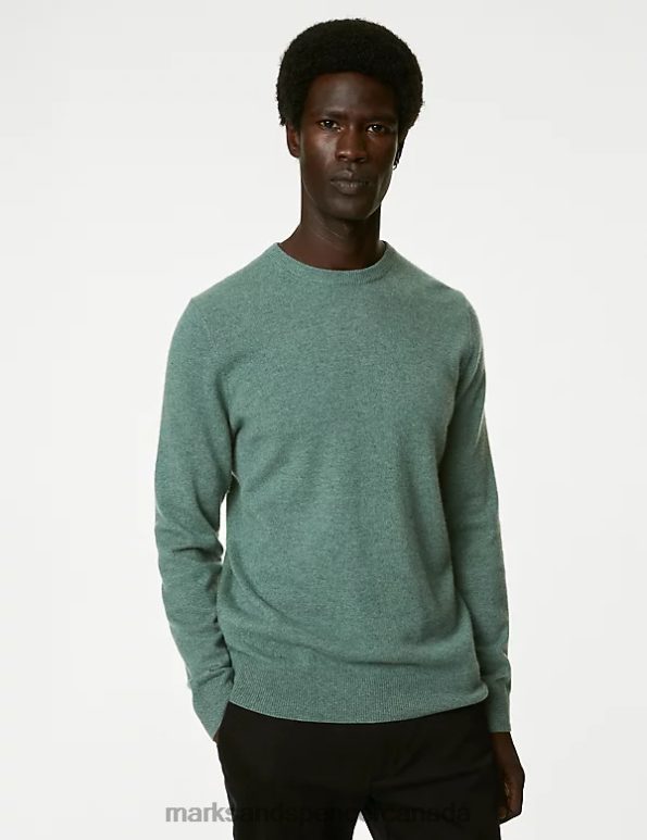 Men Light Green Clothing Marks & Spencer Pure Cashmere Crew Neck Jumper 20VTD7409 - Marks and Spencer online