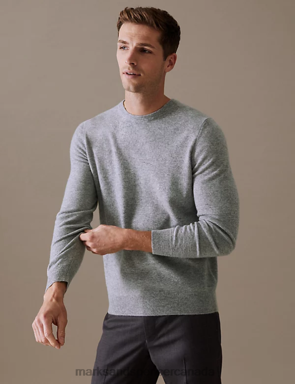 Men Light Grey Clothing Marks & Spencer Pure Cashmere Crew Neck Jumper 20VTD7411 - Marks and Spencer outlet